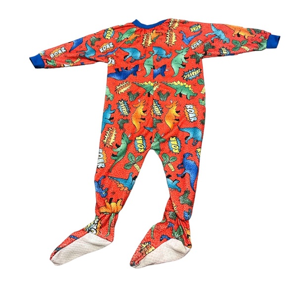 Red, Green, Blue, and Orange Prince of Sleep Dinosaur Footie Pajamas - Picture 2 of 3